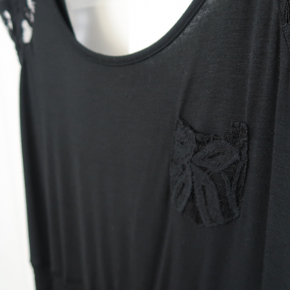 Black Maxi High-Low Dress with Lace Cap Sleeves